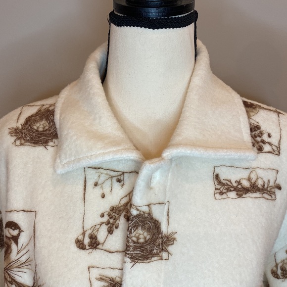 NWT Vintage womens L fleece shacket graphic button front bird nest made in USA - Picture 5 of 9